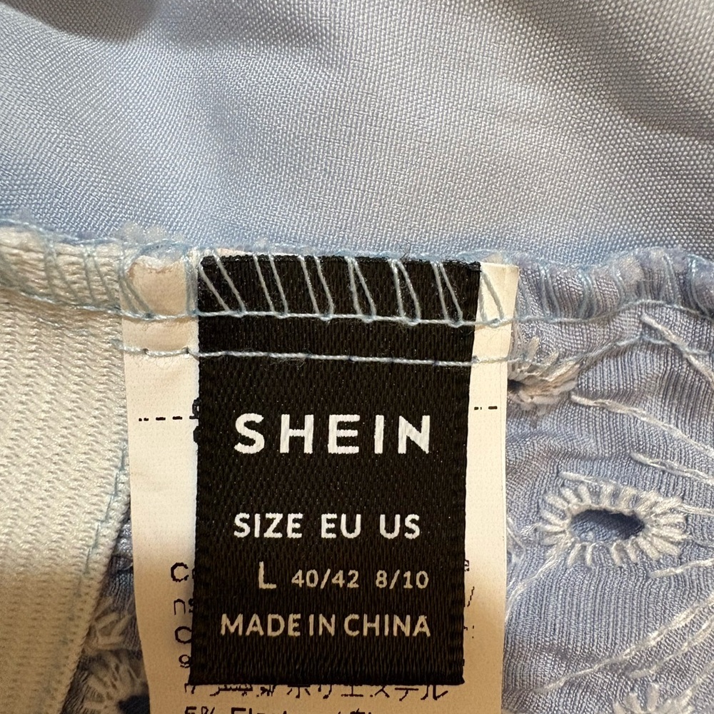 SHEIN Sky Blue Lace Accent Blouse